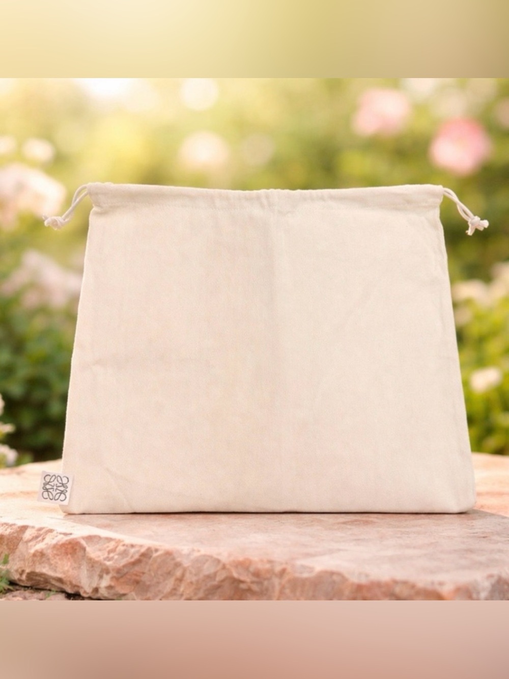Loewe Authentic Cream Drawstring Dust Bag with anagram Logo Tab